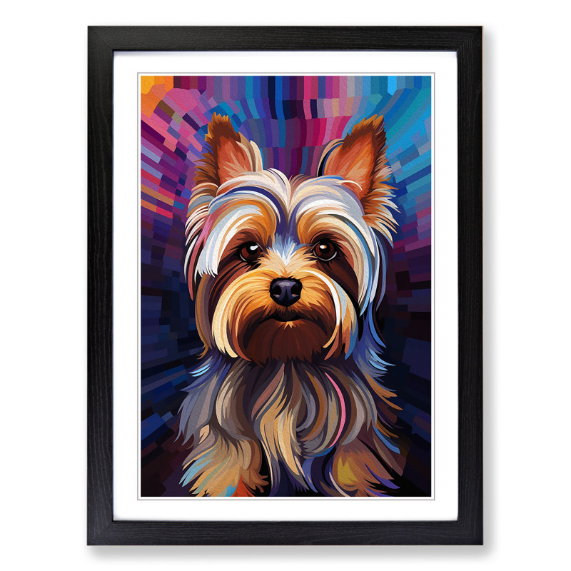 Yorkshire Terrier Op - Single Picture Frame Print on Wood, 64cm H x 46cm W x 2cm D, Black