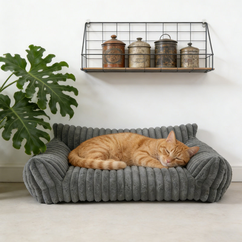 Canapé pour animal de compagnie avec canapé pour chien en peluche lavable et pliable gris pour petits chiens et chats, Gris