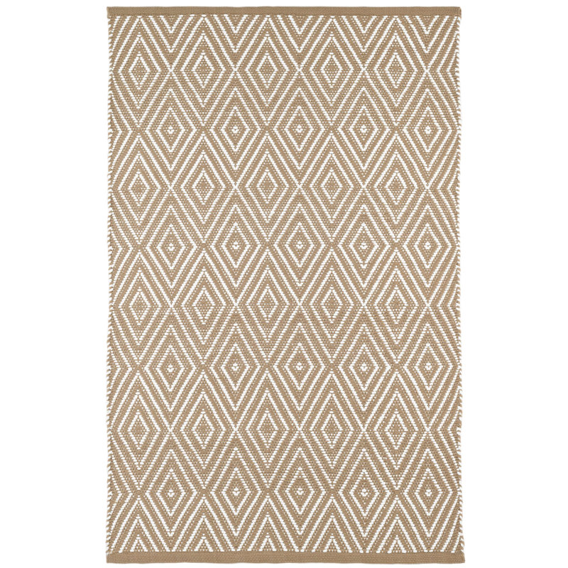 Diamond Handwoven Indoor/Outdoor Rug, Runner 2'6" x 8', Khaki/White