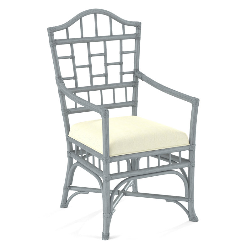 Chippendale Upholstered Arm Chair, Nickel, White Textured Performance; 0865-91