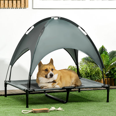 Lit de bébé surélevé gris de 36 pouces avec abat-jour à baldaquin - Améliorant la circulation d'air, respirant, pour lit de compagnie pour grands animaux de compagnie, auvent protégé, installation stable pour grands animaux