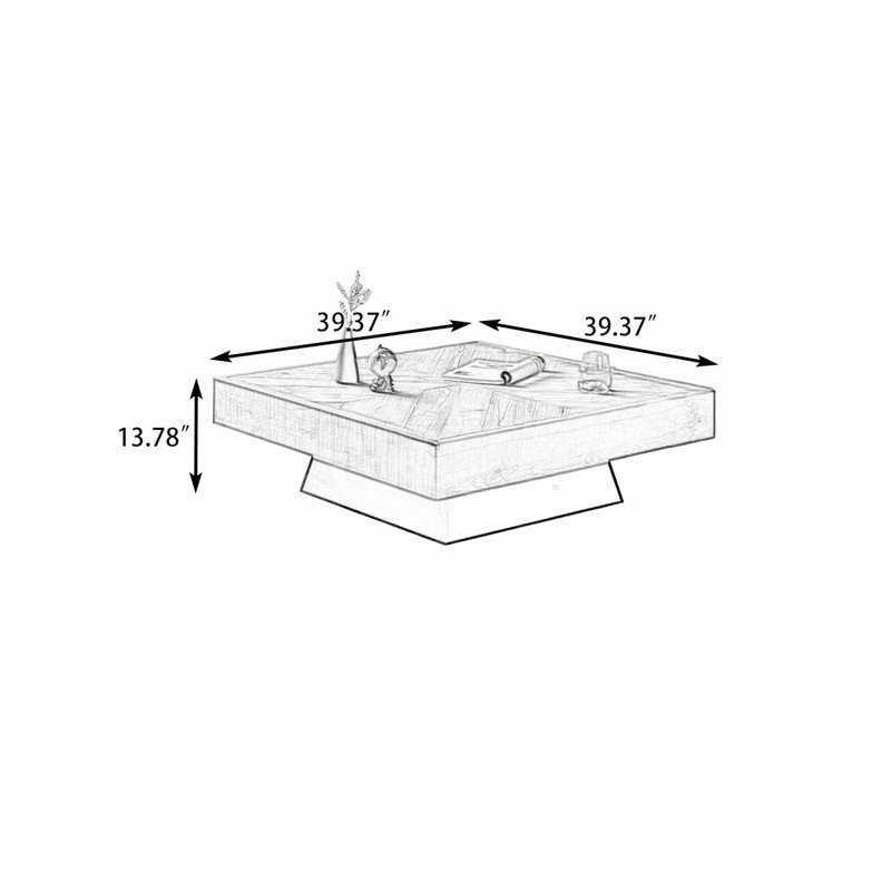 Table basse moderne carrée en bois massif pour le salon, 39.37"W*39.37"D*13.78"H