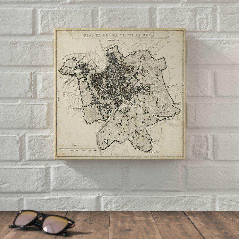«City Plan of Rome», peinture sur toile, H 12 po x l 12 po