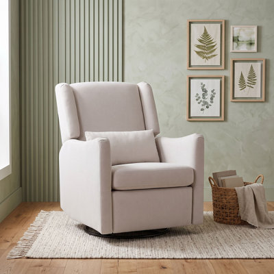 Wingback Swivel Glider Rocker Recliner Chair with 360-Degree Metal Base and 3-Position Locking Leg Rest for Living Room, Bedroom, or Apartment