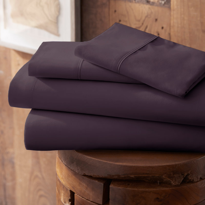 Sateen Double Brushed Microfiber Sheet Set, Blackberry, Cal.King Sheet Set + Fitted Sheet + 2 Pillowcase