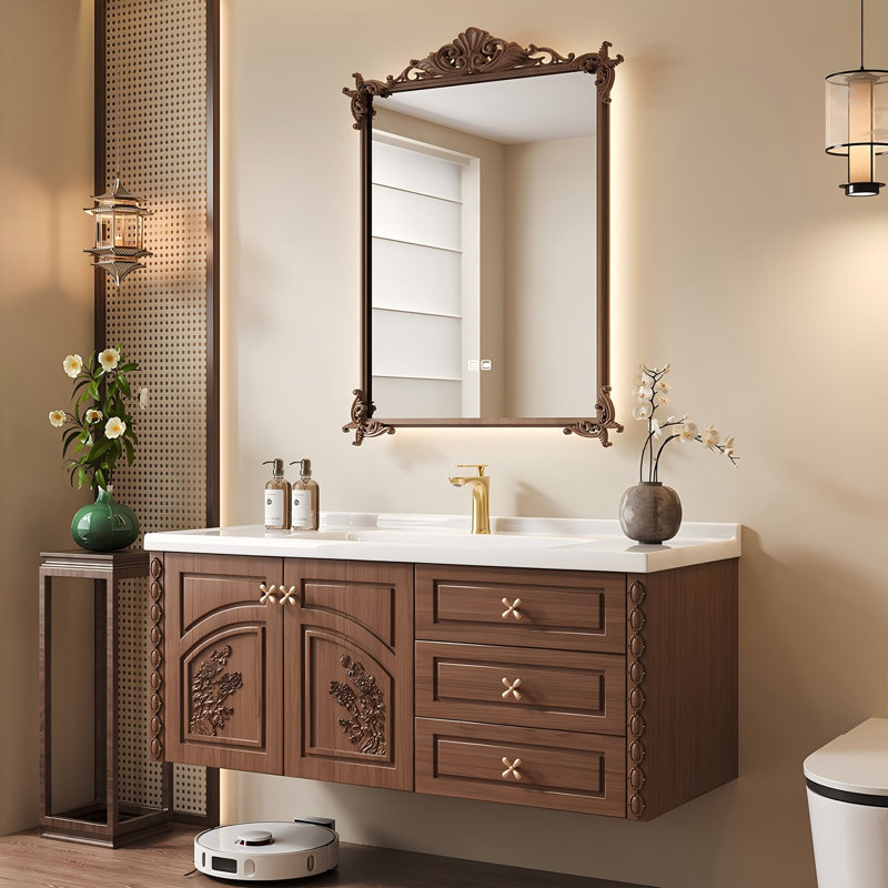 Wall Mounted Single Double Combined Vanity Unit Bathroom Vanity With Ceramic Top with Mirror, 21.65" H x 39.76" W x 19.69" D
