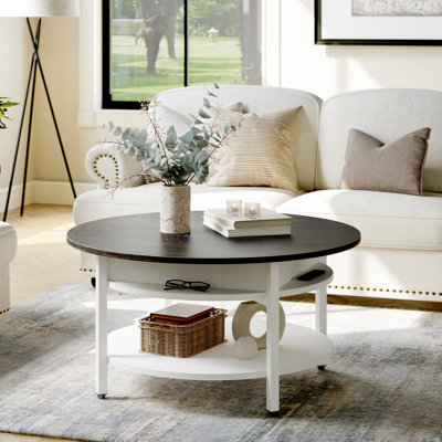 Wynny 27"W Round Lift-Top Wood Coffee Table with Storage