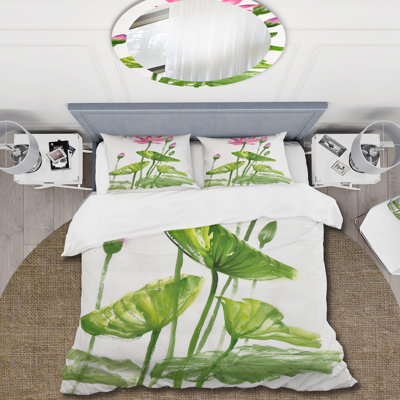 Ensemble de housse de couette Traditional Vintage Lotuses In The Pond VII - microfibre de polyester