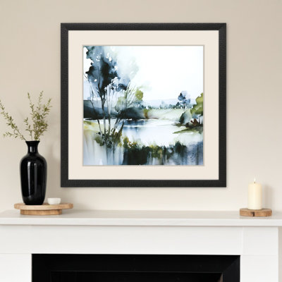 «Wanderlust Calling Modern Landscape», art mural noir encadré
