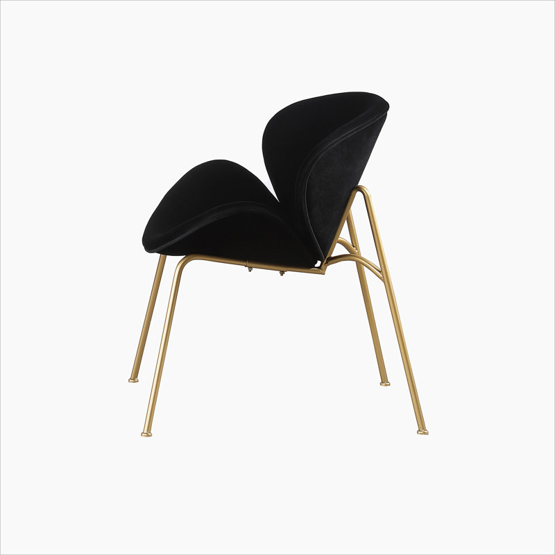 Black Velvet Low Back Side Chair with Gold Metal Legs