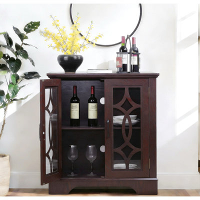 Dark Red Sideboard Buffet With 2 Tempered Glass Doors, 3 - Position Adjustable Shelf, For Kitchen Organization Modern Storage Decor