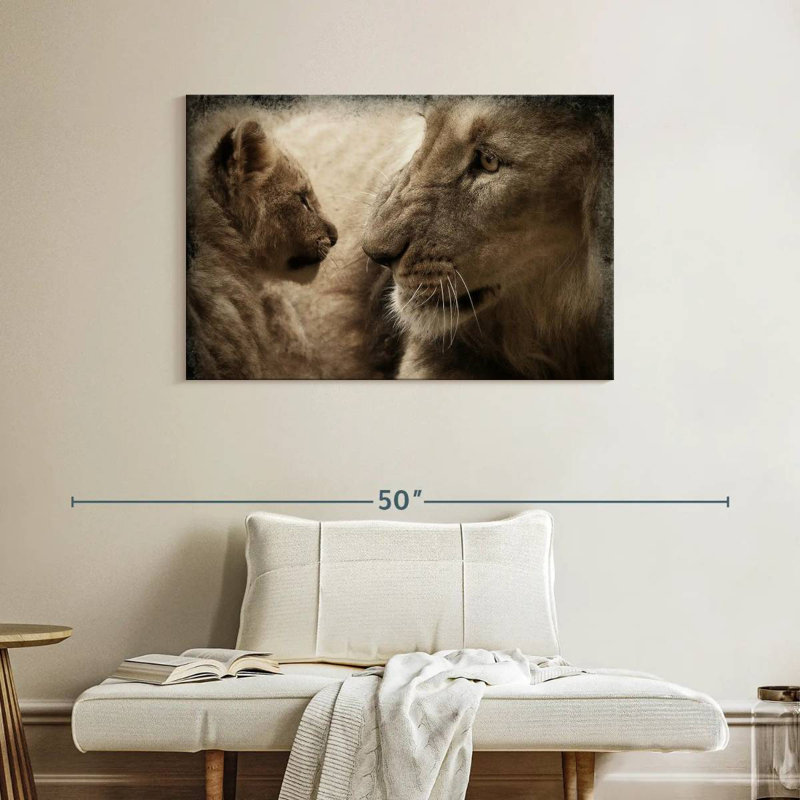 Lion et son ourson, H 26 po x l 39 po