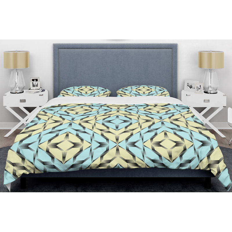 Ensemble de housse de couette Heart Mid-Century, Housse de couette simple + 1 taie décorative, Ornement tendance