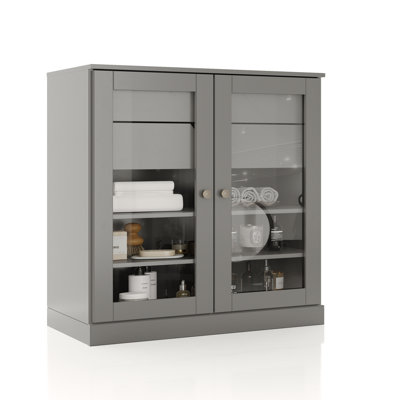 Palace Imports 100% Solid Wood Bathroom Storage Cabinet, Clear Glass Doors, 2 Drawers, Adjustable Shelves, 32" Wide, 35.75" Tall