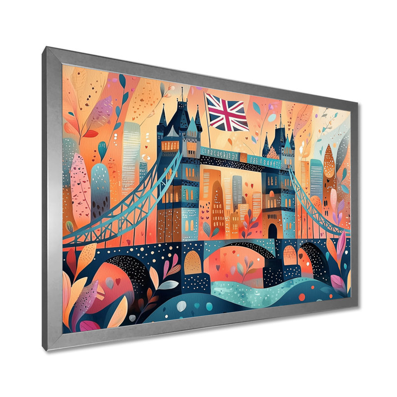 Pop Art Tower Bridge Lights in London, Royaume-Uni, art mural, H 12 po x l 20 po, Argent argent