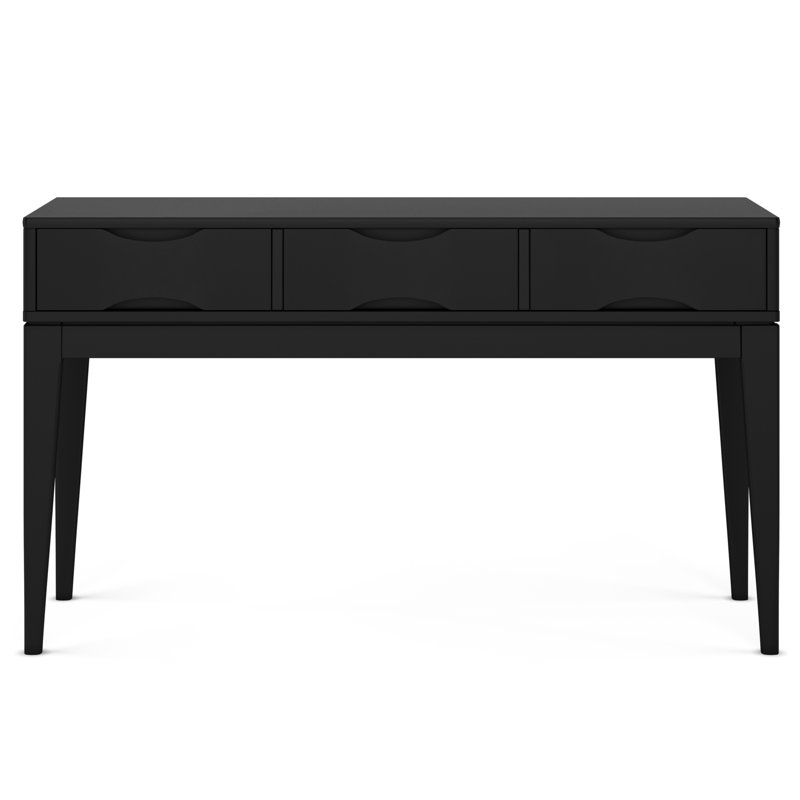 Harper 54"W Solid Hardwood Mid-Century Modern Storage Console Table with Drawers and Tapered Legs, Black