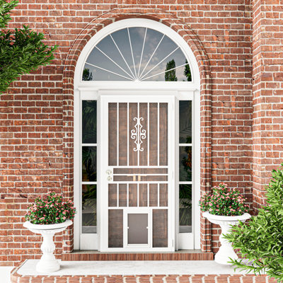 36 x 80 Pet Door Security Door Left Hinging Surface Mount Steel Security Door With Perforated Metal Screen With Lock