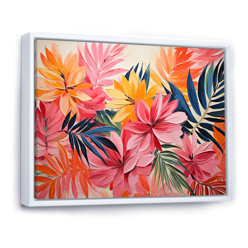 «Rose Floral Tropical Jungle» par Matisse I - art mural floral, Cadre flottant blanc, H 34 po x l 44 po x P 1,5 po