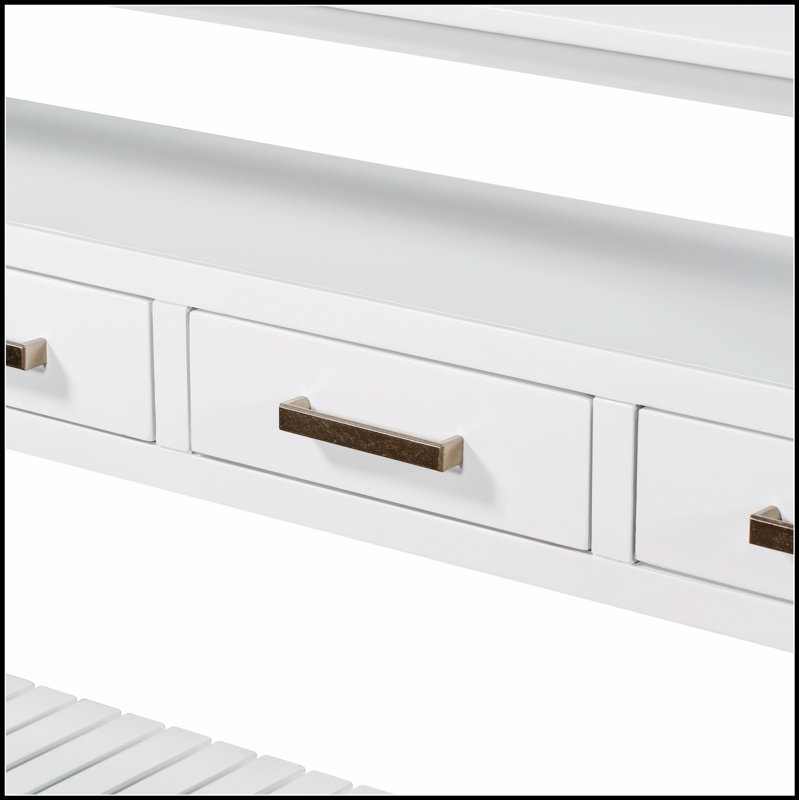 Console moderne pour salon avec 4 tiroirs et 2 tablettes, pour le rangement et la présentation, Blanc