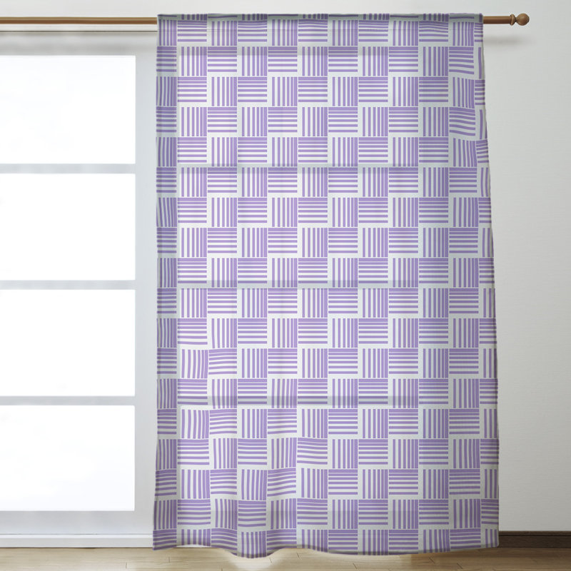 Panneau de rideau simple diaphane avec passe-tringle classique, Mauve/blanc