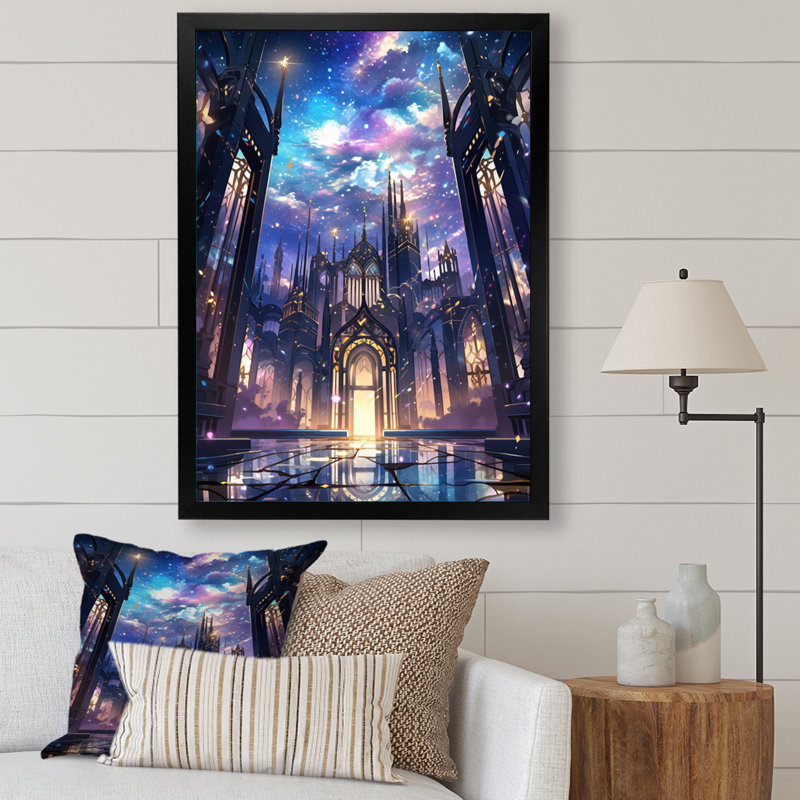 Château royal sur toile, H 32 po x l 16 po x P 1 po, Cadre simple noir