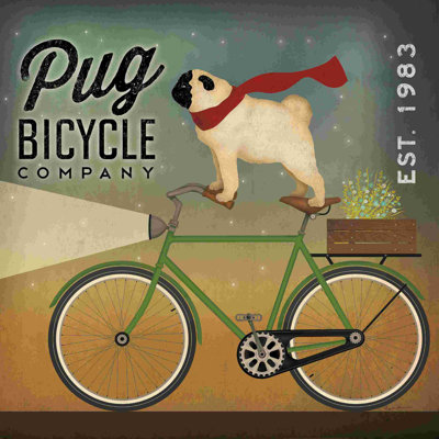 «Pug on A Bike» par Ryan Fowler - art textuel sur toile tendue