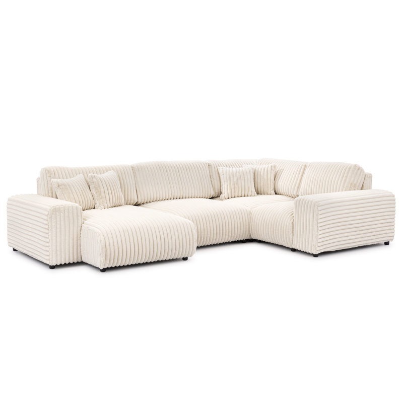 Mollis 6 Seater Corduroy Corner Sofa , Light Beige