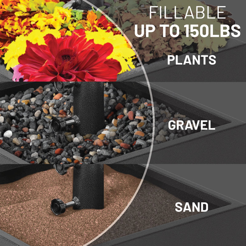 Black Steel Wheeled Umbrella Base Planter Box