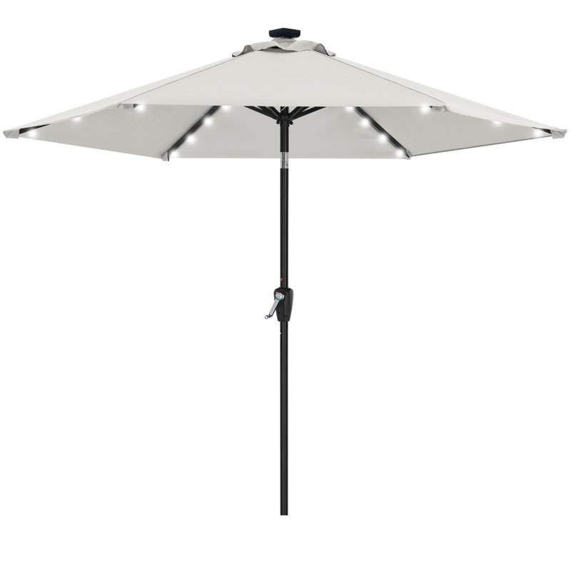Parasol de marché solaire à DEL Cutshall avec inclinaison et relevage à manivelle, Crème, 7.5'