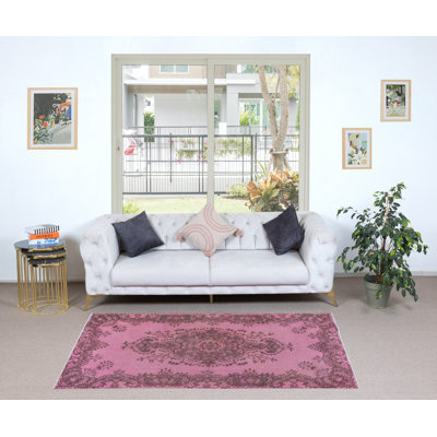 Tapis turc fait à la main 4 pi x 7 pi en rose, petit tapis de cuisine, tapis de chambre à coucher