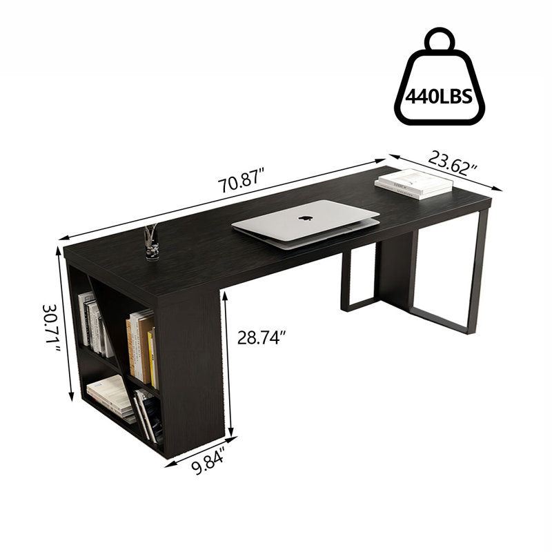 Bureau rectangulaire simple en bois massif noir de luxe Simple, H 30,71 po x l 70,87 po x P 23,62 po