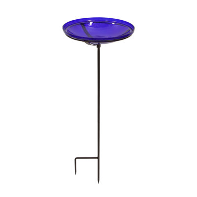 Crackle Glass Birdbath Bowl with Stake, 14-in