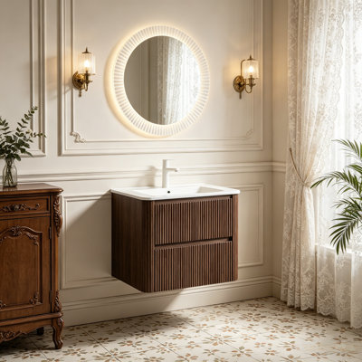 Meuble-lavabo mural flottant avec lavabo et tiroirs à fermeture en douceur