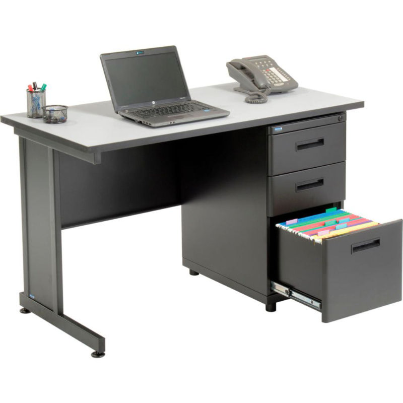 Bureau avec 3 tiroirs, Gris, H 30 po x l 48 po x P 24 po
