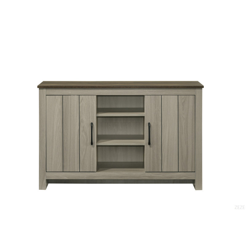47"W Gray Oak Console Table, Buffet Table, Sideboard With Shelves And Cabinet Doors