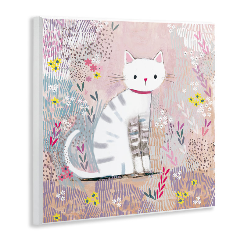 Plaque blanche avec chaton blanc et rayures, design par Clare Tupper