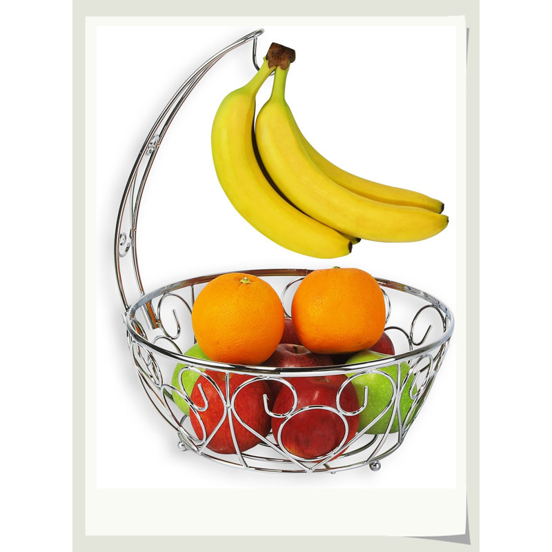 Bol à fruits avec support à bananier, Argent argent