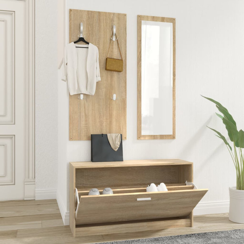 Hall Tree 203.2cm Wide with Shoe Storage, Wood