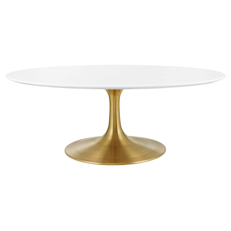 Silver Orchid Fein Oval-Shaped Coffee Table, Gold, 16.5" H x 42" L x 27.5" W, White