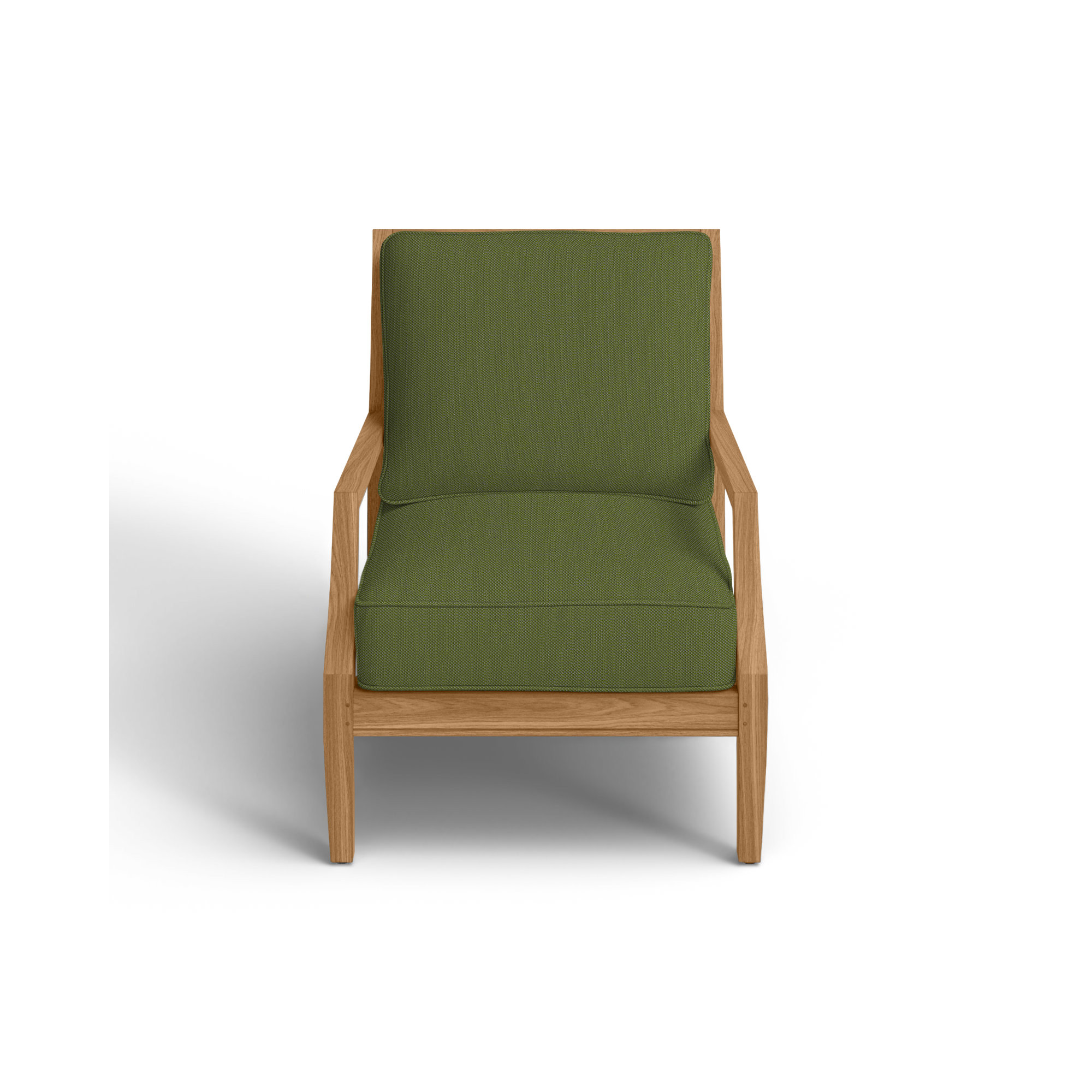 Haley Teak Outdoor Lounge Chair Latticework Back, Natural Teak, Linen Forest, Welt + Standard fill