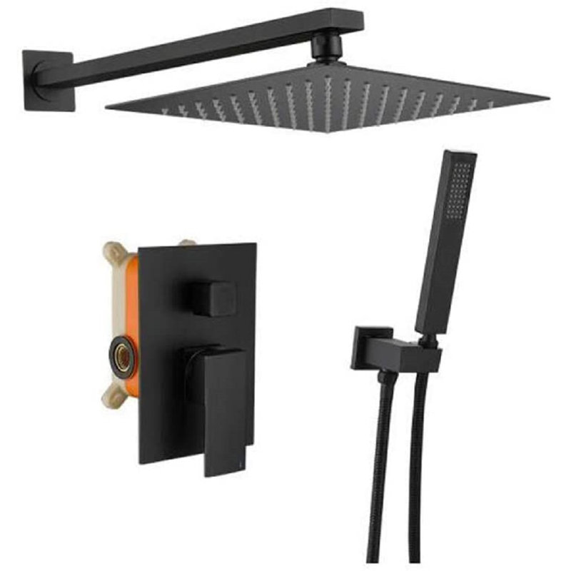 12 inch Rainfall Shower Head Shower System Wall Mounted Shower Set Rain Dual Shower Head, Black