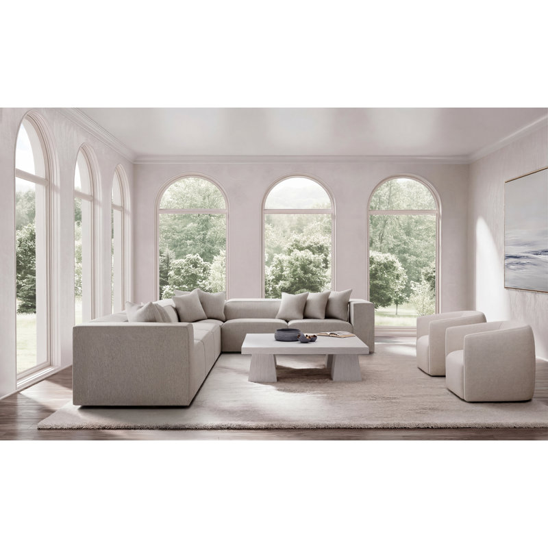 Bliss Sectional, White Polyester, 28" H x 160.5" W x 123.5" D