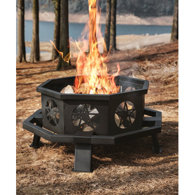 Wood Burning Fire Pit, Outdoor Firepit with Grill for BBQ Outside