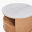 Table basse gigogne ronde avec plateau en marbre blanc, rangement à 2 niveaux et 1 tiroir, naturel, 28,5 po