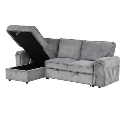 Modern Sleeper Sectional With Storage And Cup Holder Contemporary Style - Gray Home Seat Options Slots 3