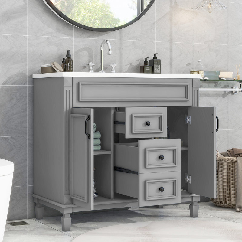 Meuble-lavabo avec rangement en résine 35,99 po, Gris