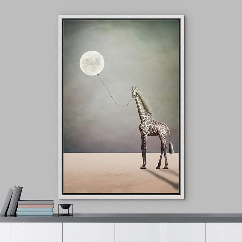 Idea4wall, reproduction d'art sur toile encadrée, lune lunaire, girafe, paysage, fantaisie et science-fiction, illustrations abstraites, art moderne, paysage bohémien, salon, chambre à coucher, bureau