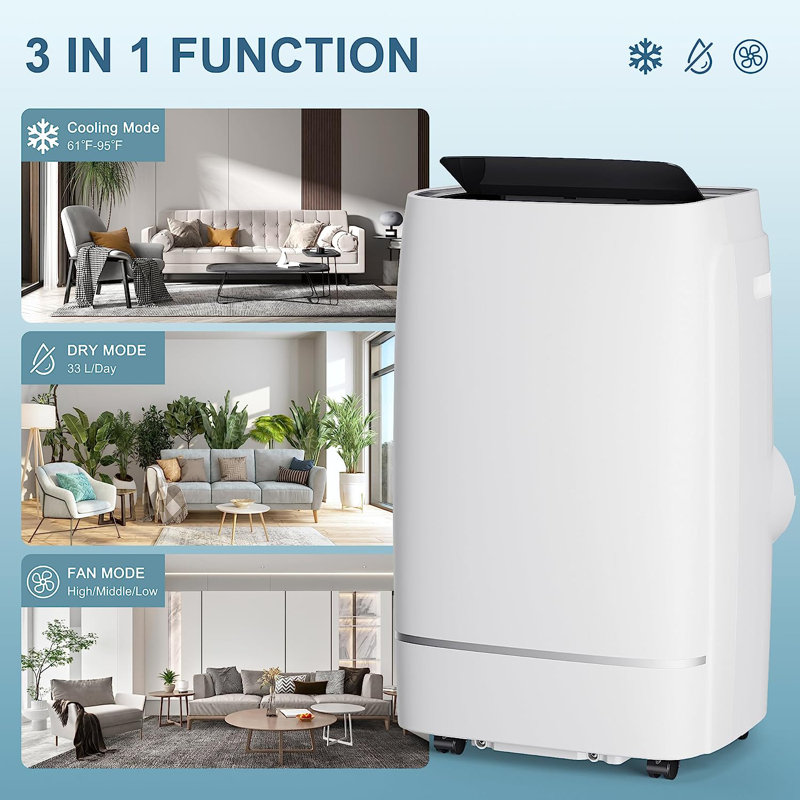 12000 BTU Portable Air Conditioner with Dehumidifier & Fan, 3 Fan Speeds,24H Timer, Remote,Automatic Defrosting
