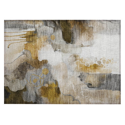 Machine Washable Indoor/Outdoor Xhevrie Mocha Rug