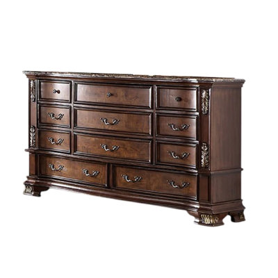 Commode large Prio, 11 tiroirs, plateau en marbre, bois sculpté